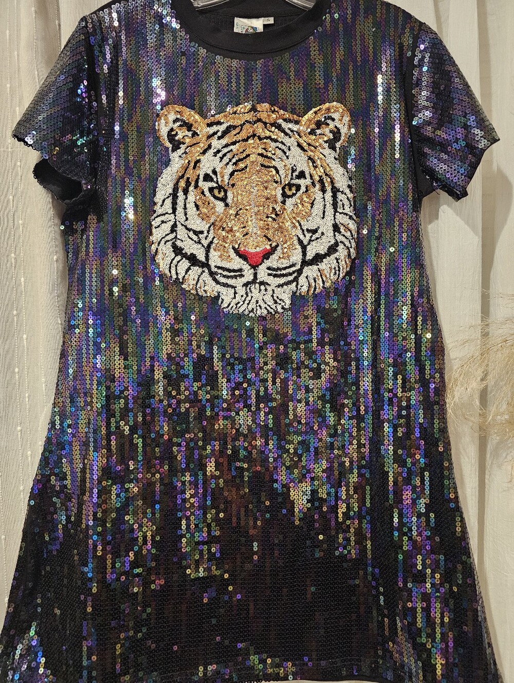 Queen Of Sparkles sequin Tiger Graphic Mini Dress in Black - Picture 4 of 5
